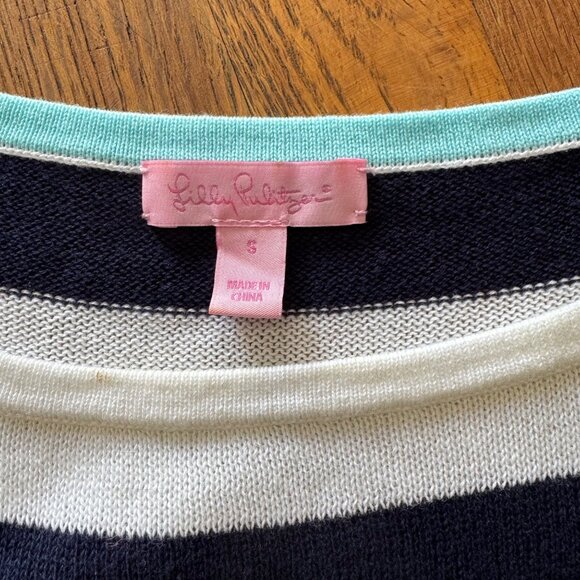 Lilly Pulitzer Womens Striped Cotton Sweater S Blue White/Aqua - Picture 3 of 9